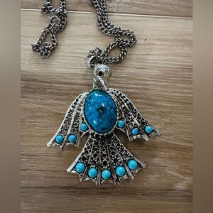 Thunderbird Large Pendant Faux Turquoise Necklace